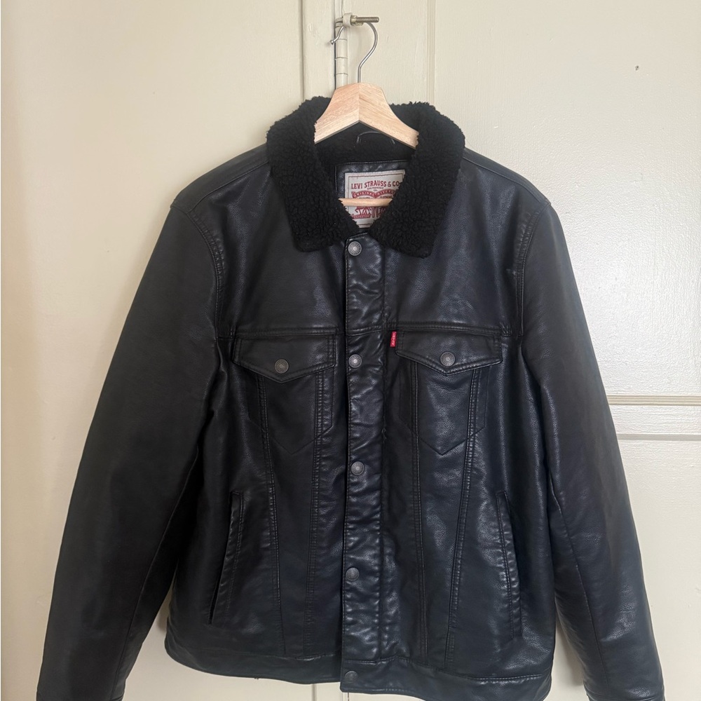 Levi's Black Leather Sherpa Jacket